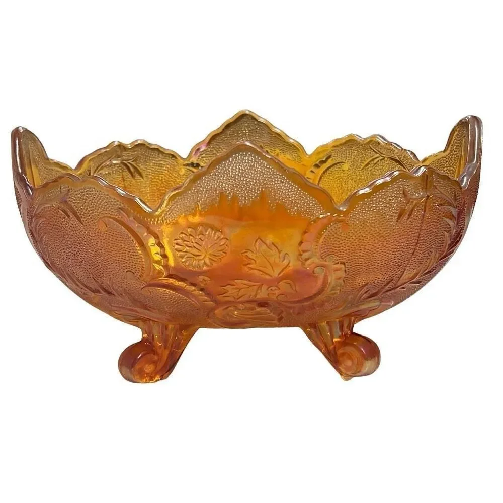 Marigold Carnival Glass Scalloped Edge Compote Bowl Size 10” x 5”